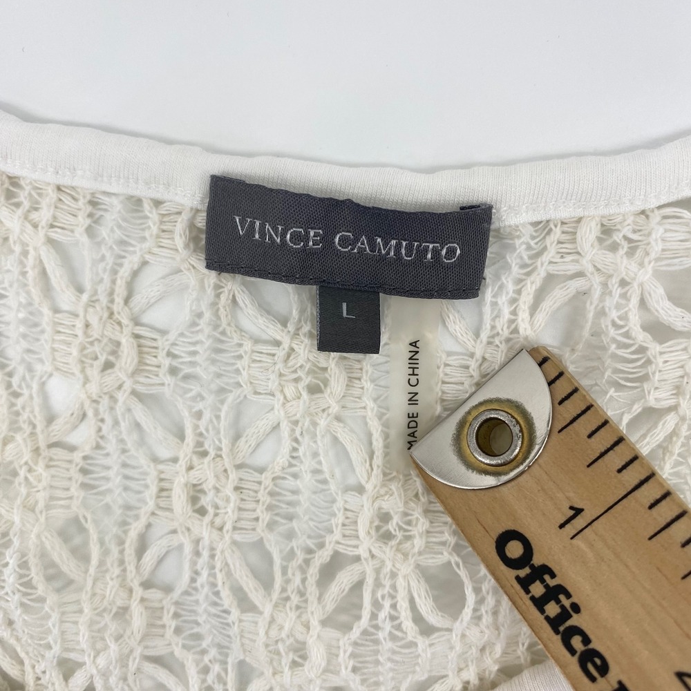 Vince Camuto Lace Tank Top Womens L Cream Crochet Scoop Neck High Low Hem Boho - Picture 3 of 6